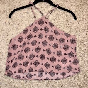 Patterned Pink Neck High Tank Top
